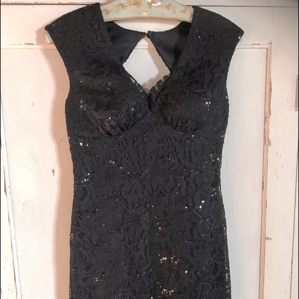 David’s Bridal Sequined Sheath Little Black Dress